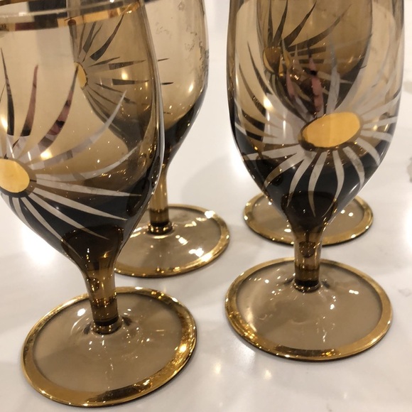 Vintage MCM small starburst drinkware glasses  amber and gold set of 4 - Picture 1 of 6
